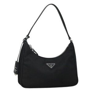 PRADA Shoulder Bag Nylon Black Silver Auth PP309
